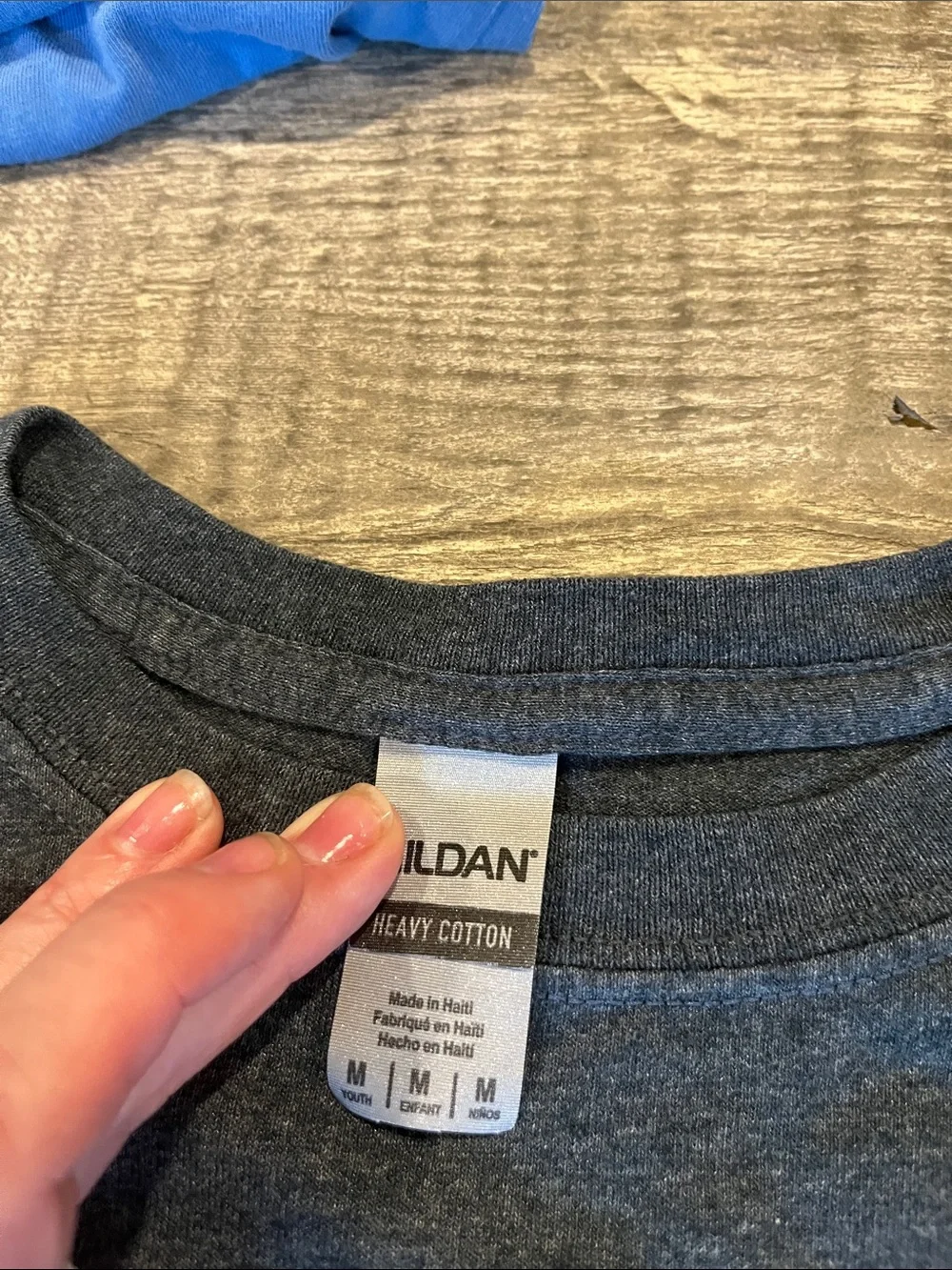 Gildan Charcoal Tee with Red, Blue & Black Breck Logo